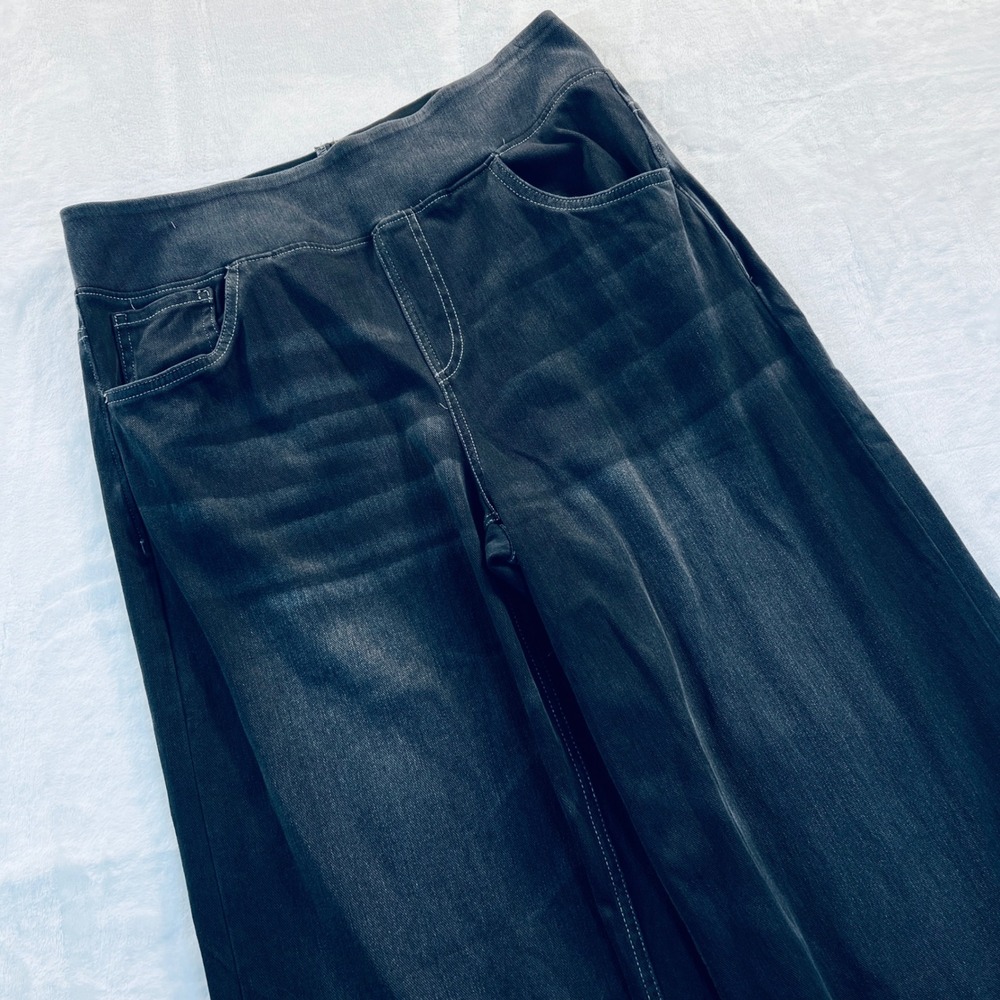 Halara Womens High Waisted Wide Leg Pull On Denim Jeans Pants Black Large Reg